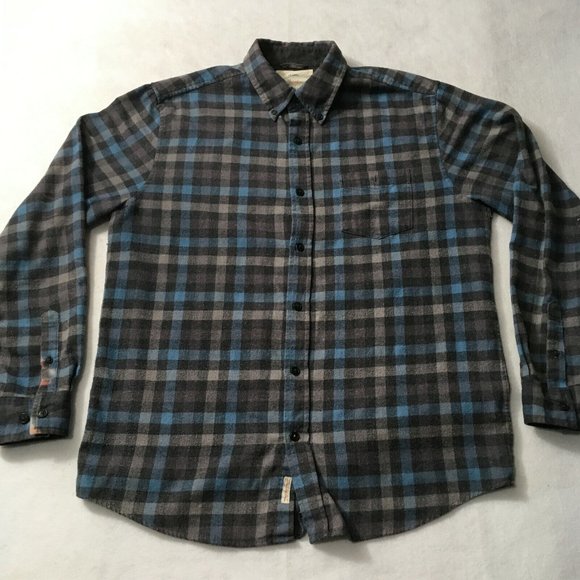 #7 Weatherproof Vintage Men's Flannel Shirt Sz L Grey Blue Plaid Copen Button Up - Picture 1 of 10